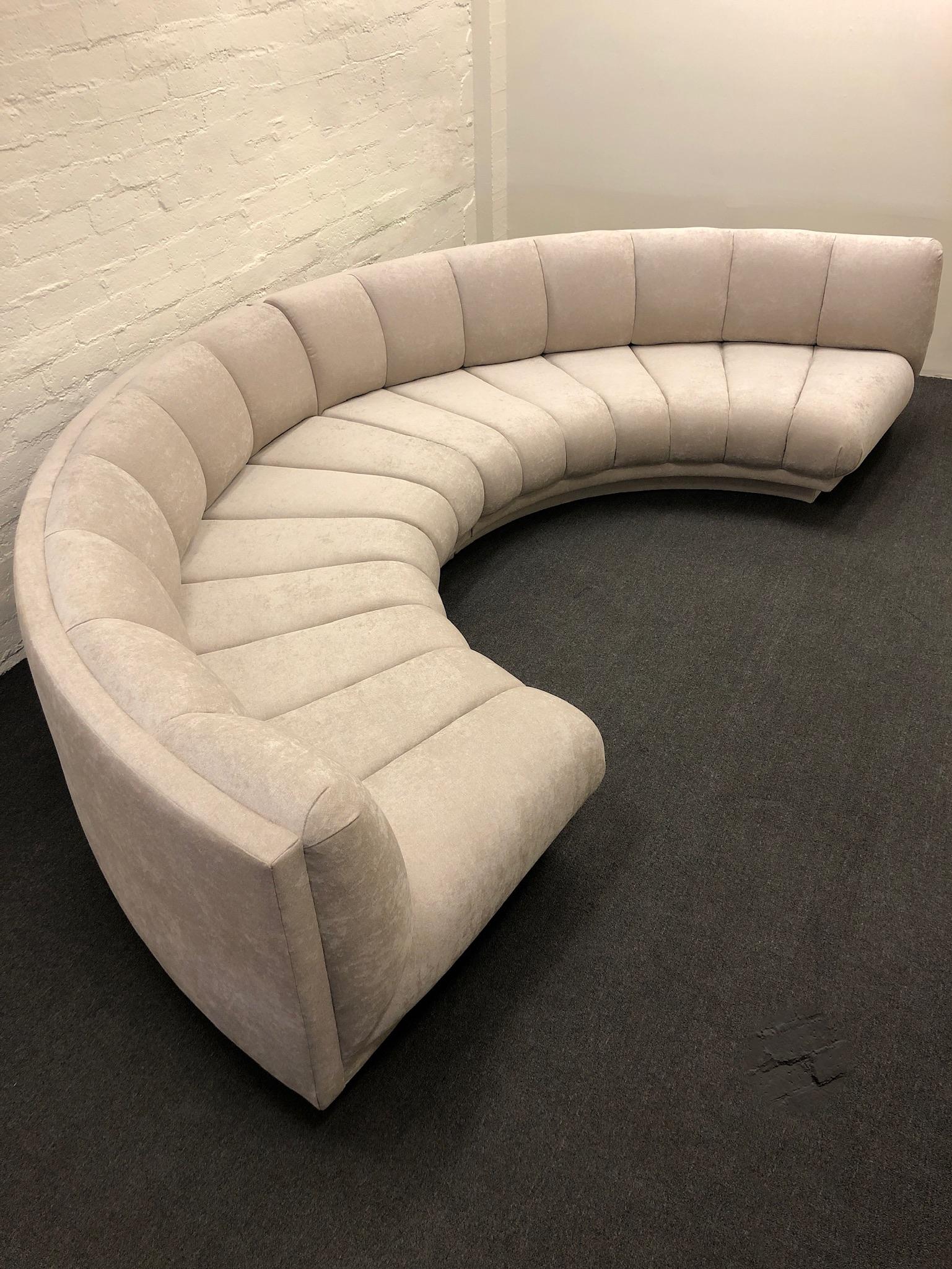 Off White Semi-Circular Channel Sectional Sofa by Steve Chase  In Excellent Condition For Sale In Palm Springs, CA