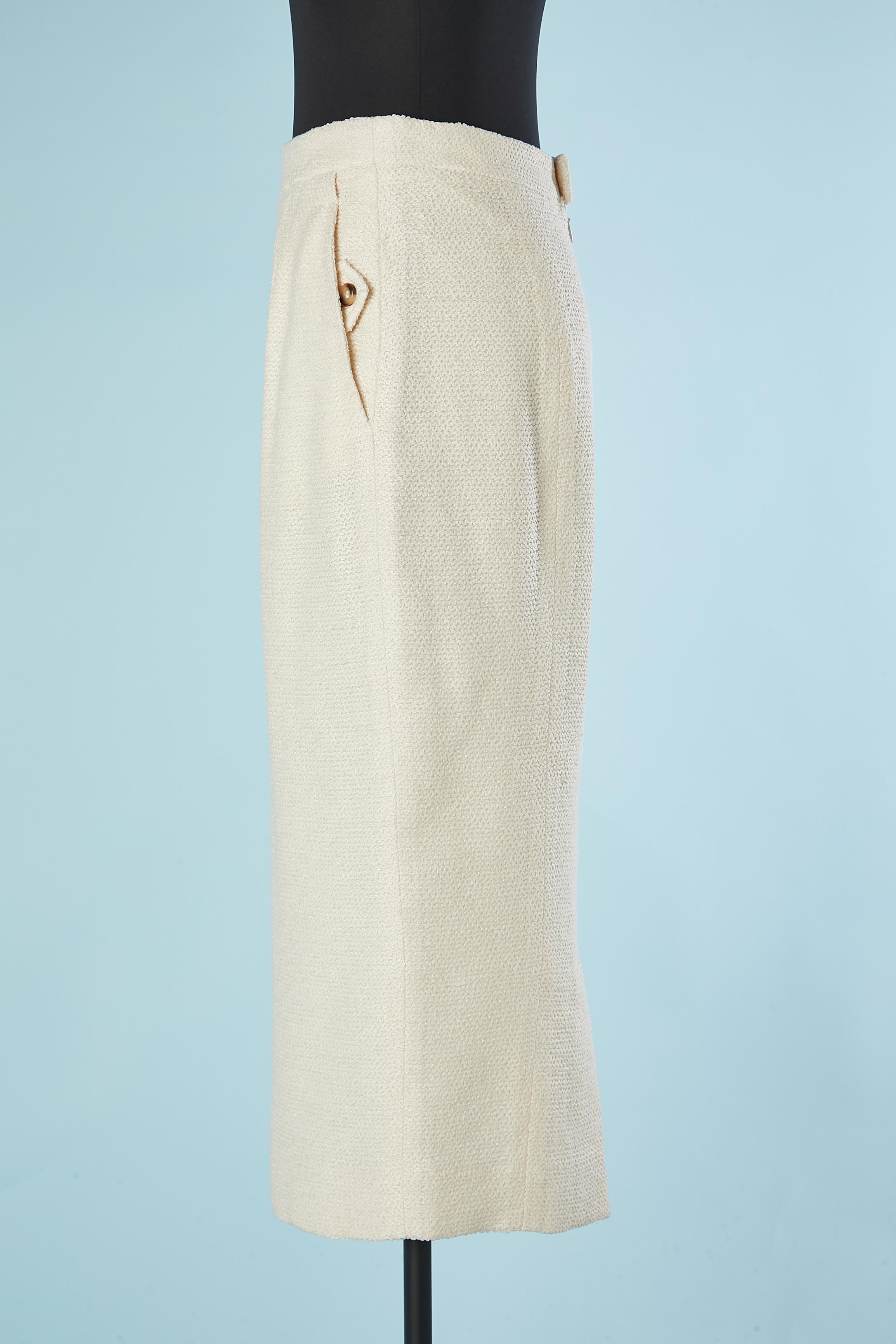 Beige Off-white silk and cotton pencil skirt Yves Saint Laurent Rive Gauche  For Sale