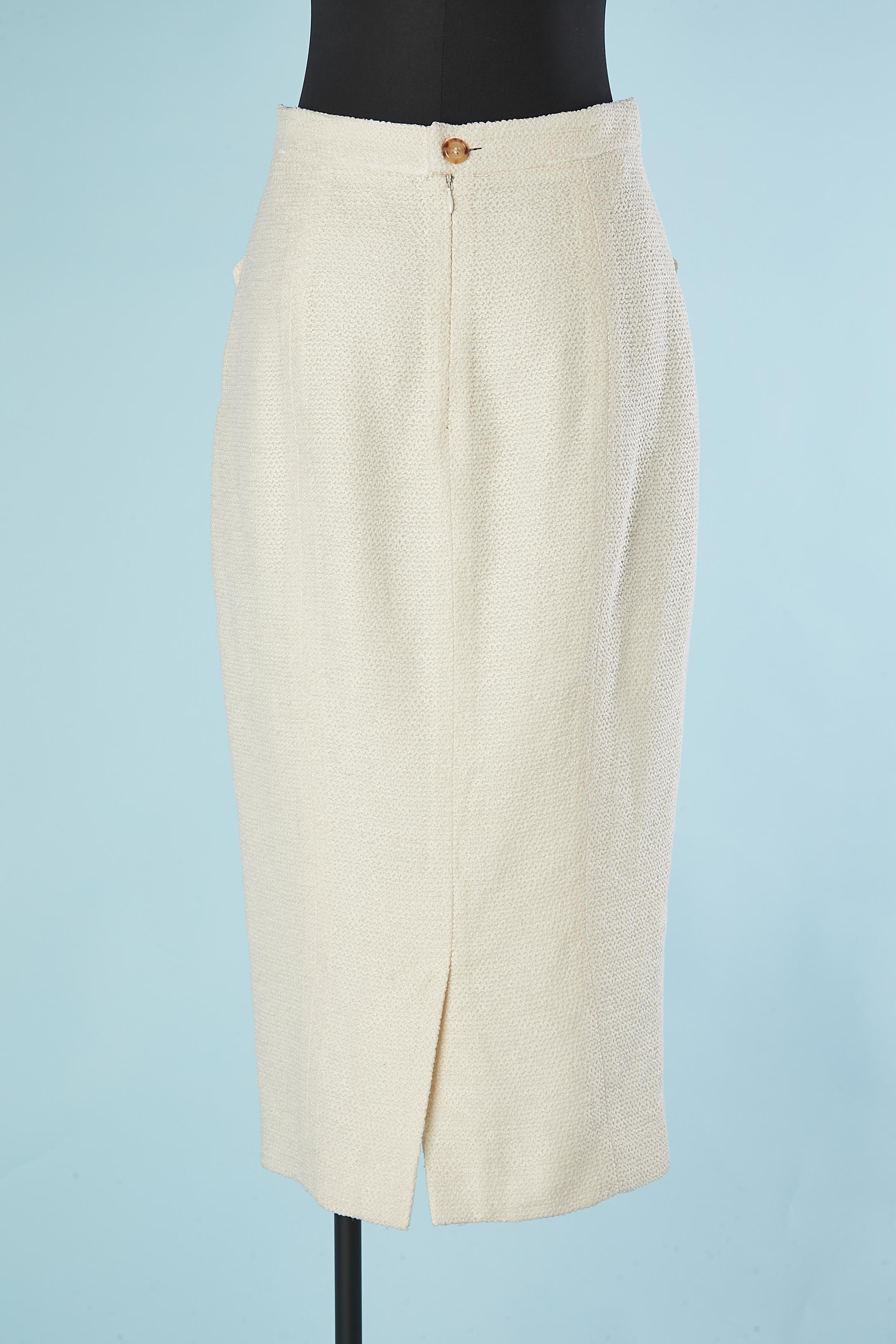 Off-white silk and cotton pencil skirt Yves Saint Laurent Rive Gauche  In Excellent Condition For Sale In Saint-Ouen-Sur-Seine, FR