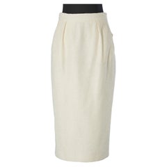 Off-white silk and cotton pencil skirt Yves Saint Laurent Rive Gauche
