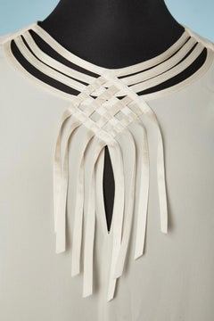 Off-white silk blouse with cut-work on the neck-line and cuffs Karl Lagerfeld