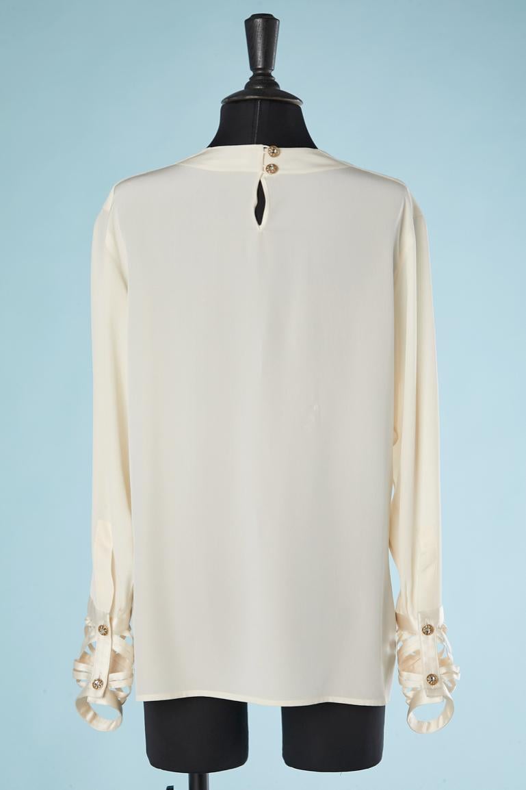 Women's Off-white silk blouse with cut-work on the neck-line and cuffs Karl Lagerfeld  For Sale