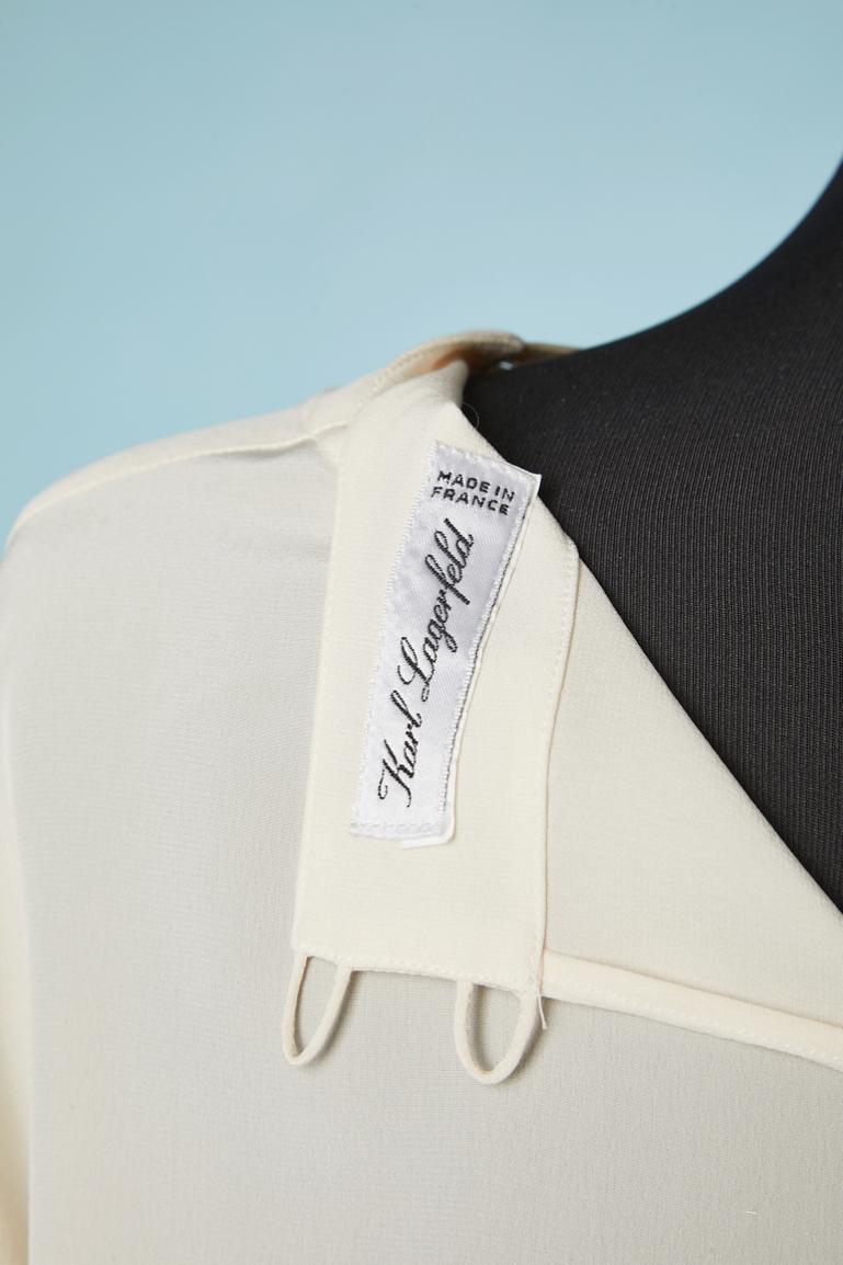 Off-white silk blouse with cut-work on the neck-line and cuffs Karl Lagerfeld  For Sale 1