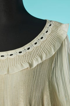 Off-white silk blouse with pleats, ruffles and lace inlay Chloé