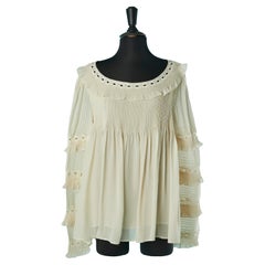 Off-white silk blouse with pleats, ruffles and lace inlay Chloé 