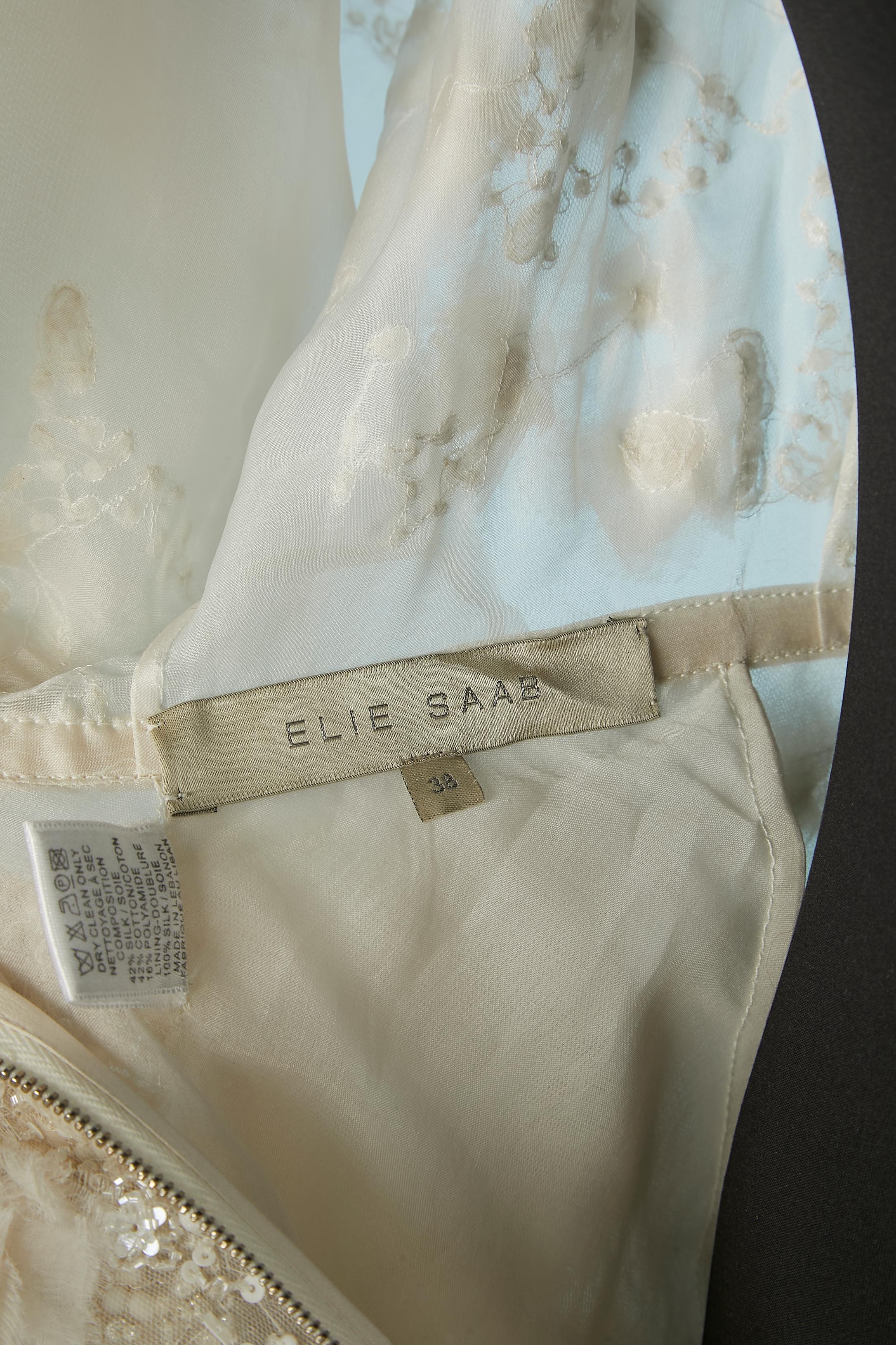 Off-white silk chiffon cocktail dress with white embroideries Elie Saab  For Sale 4