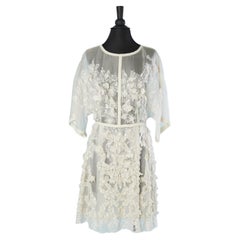 Off-white silk chiffon cocktail dress with white embroideries Elie Saab 