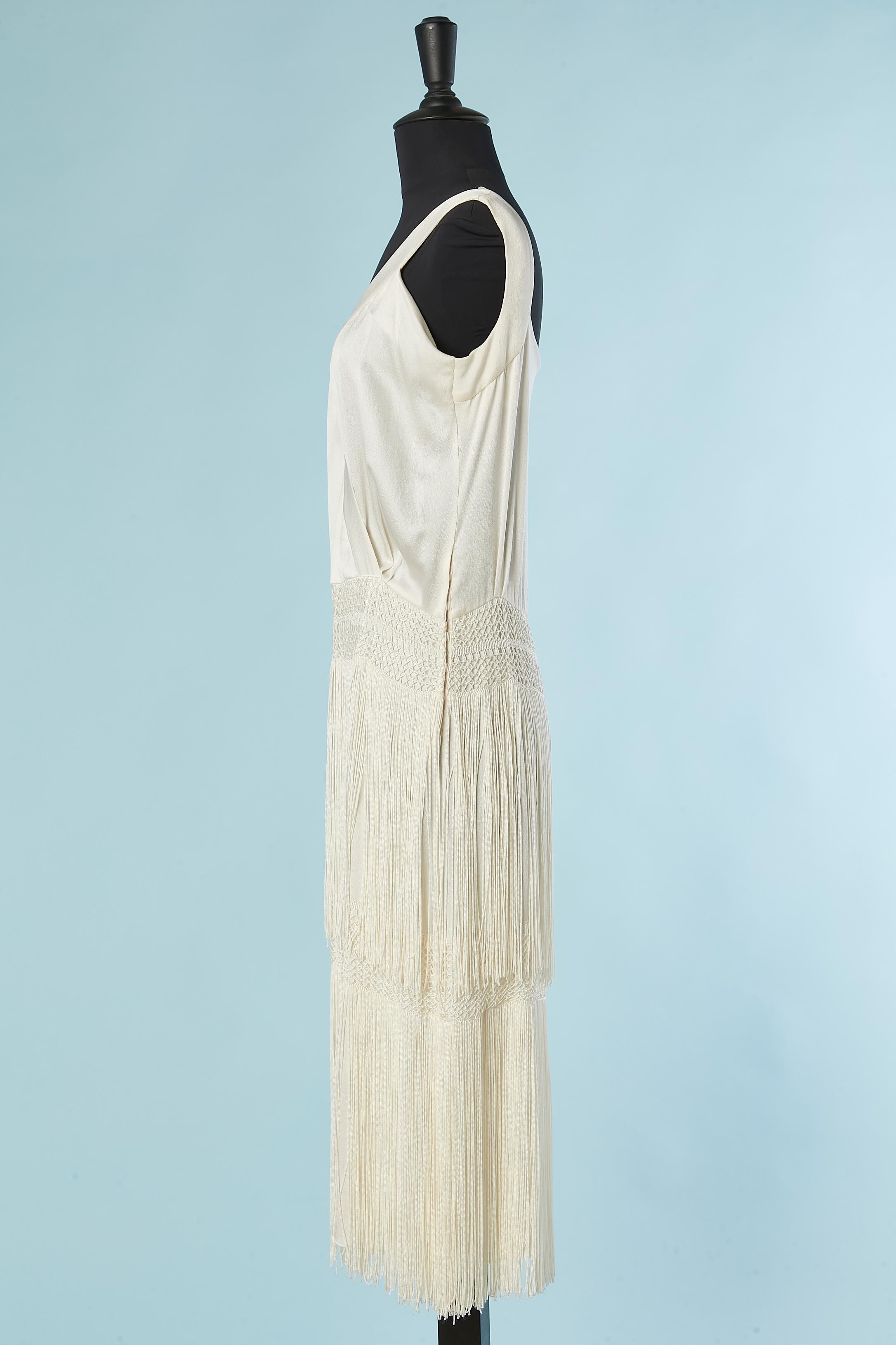 Women's Off white silk cocktail dress with passementerie and fringes Alberta Ferretti For Sale