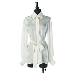 Chemise in seta jacquard bianco sporco con cintura Chanel