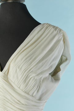 Off-white silk jersey cocktail dress pleated, wrapped and draped Loris Azzaro