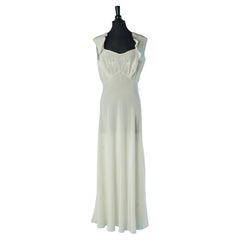 Off-white silk night gown with ruffles and hand-made embroideries Circa 1940
s