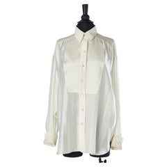 Off-white silk plastron shirt with branded mother-of-shell buttons Chanel 