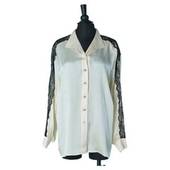 Chemise en soie écrue avec dentelle noire sur la manche ESCADA Couture