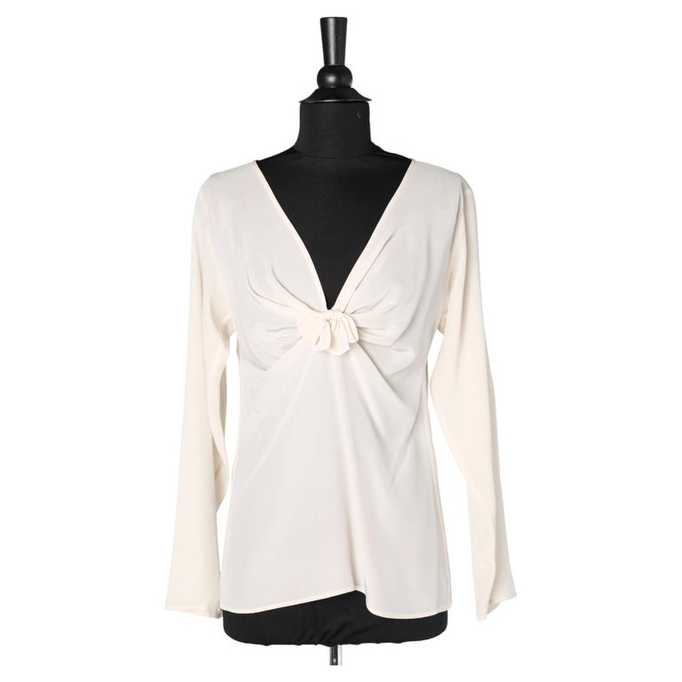 Off-white silk shirt with bow in the middle front Yves Saint Laurent ...