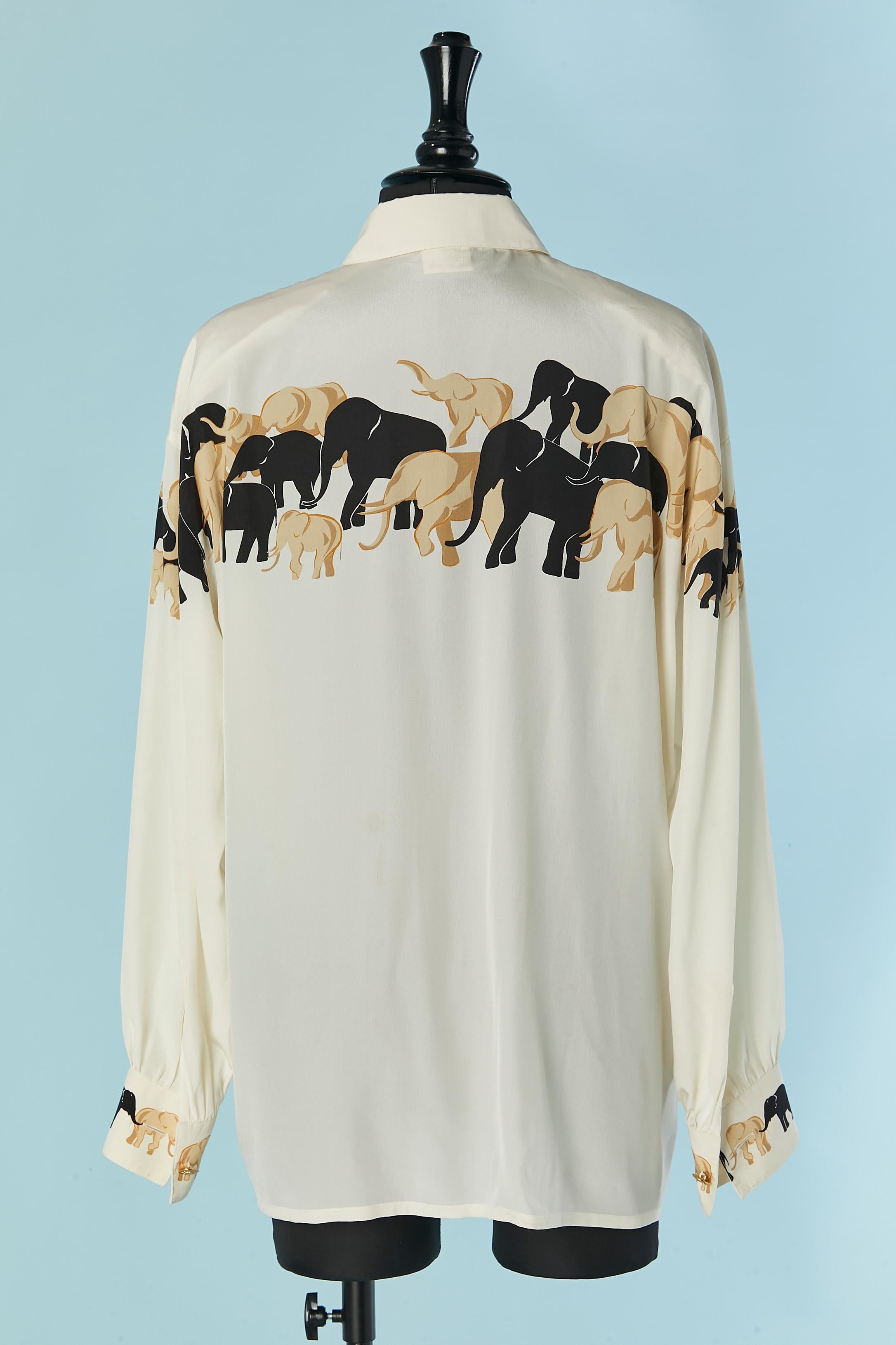 Women's Off-white silk shirt with elephant print and button ESCADA Margaretha Ley For Sale