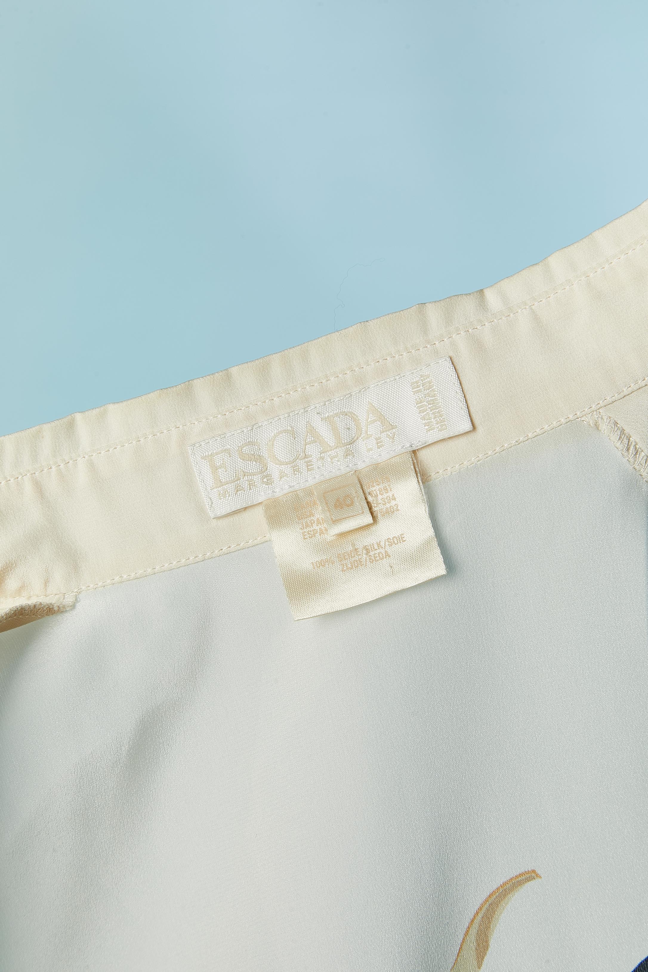 Off-white silk shirt with elephant print and button ESCADA Margaretha Ley For Sale 1