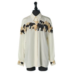 Off-white silk shirt with elephant print and button ESCADA Margaretha Ley