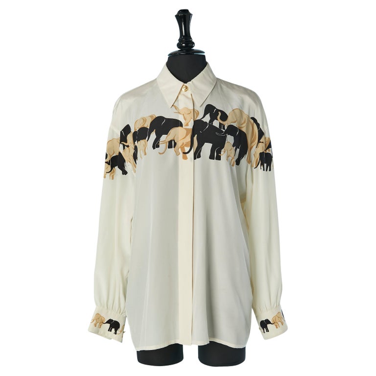 Off-white silk shirt with elephant print and button ESCADA 