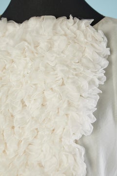 Off-white silk top with silk chiffon jabot ruffle in the front Chanel Boutique
