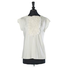 Off-white silk top with silk chiffon jabot ruffle in the front Chanel Boutique 