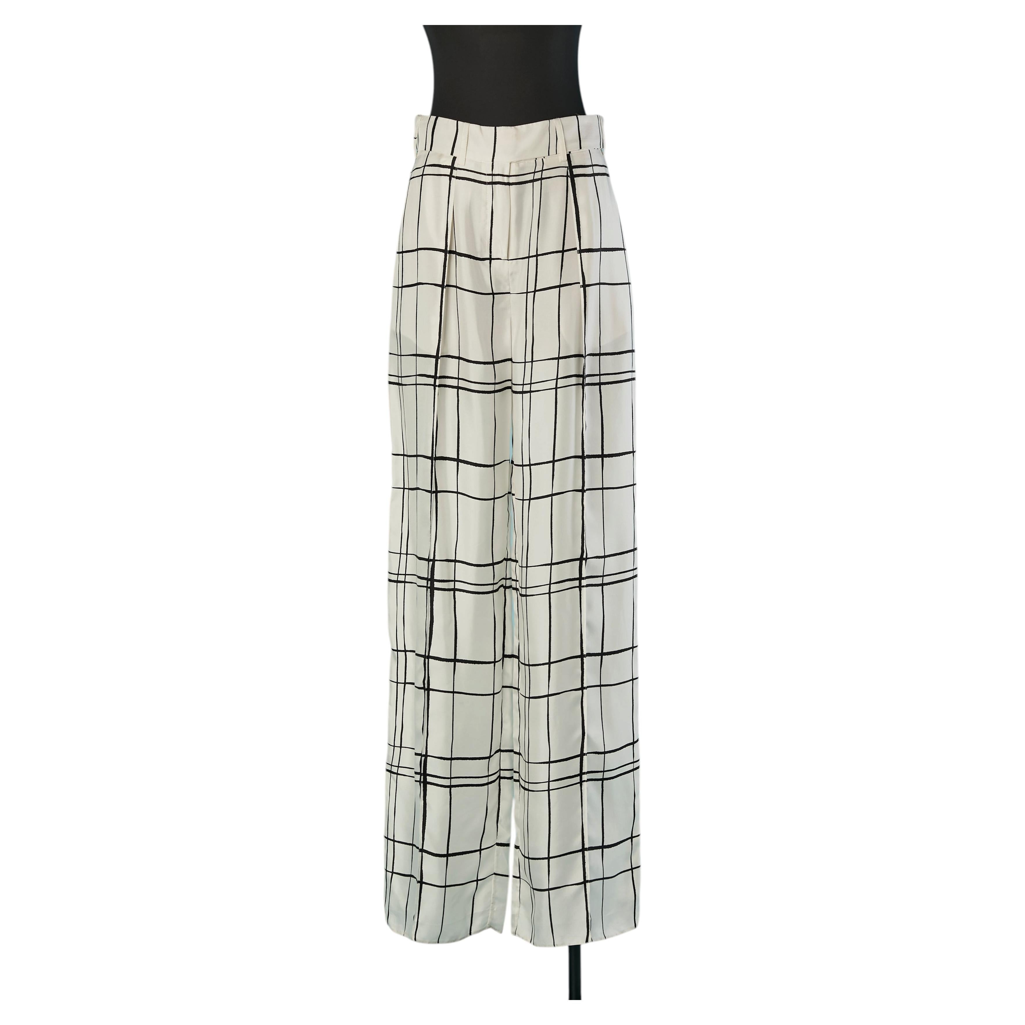 Off-white silk trouser with black check pattern ALEXANDRE VAUTHIER For Sale