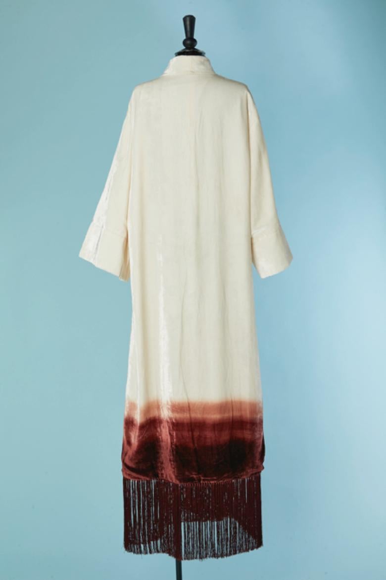 Cappotto kimono in velluto di seta bianco sporco con stampa bambù e frange CHRISTIAN DIOR in vendita 1