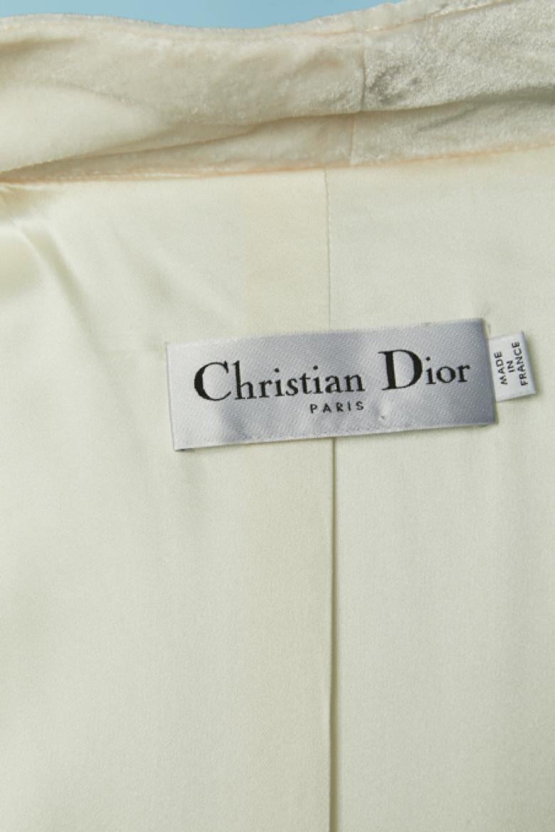 Cappotto kimono in velluto di seta bianco sporco con stampa bambù e frange CHRISTIAN DIOR in vendita 3