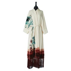 Cappotto kimono in velluto di seta bianco sporco con stampa bambù e frange CHRISTIAN DIOR