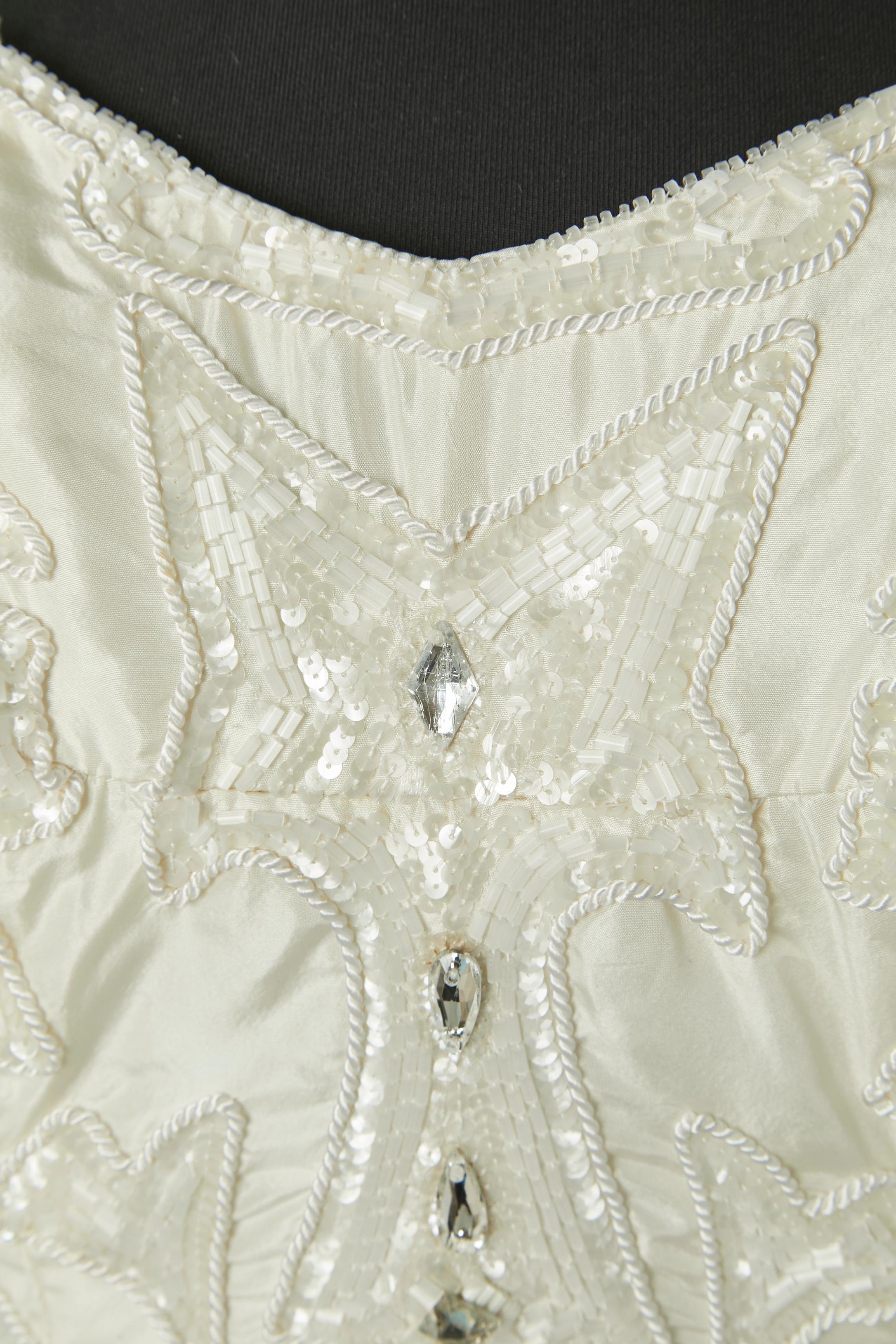 Grigio Abito da sposa in seta bianco sporco con perline LORIS AZZARO in vendita