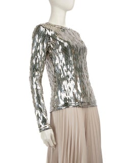Off-White Silver Sequinned Long-Sleeve Top Size S