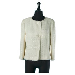 Off-white einereihige einreihige Jacke aus Tweed und Pailletten Chanel 