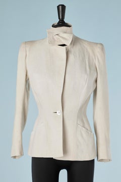 Off-white single breasted linen jacket with scarf collar Jeanne Lanvin Paris