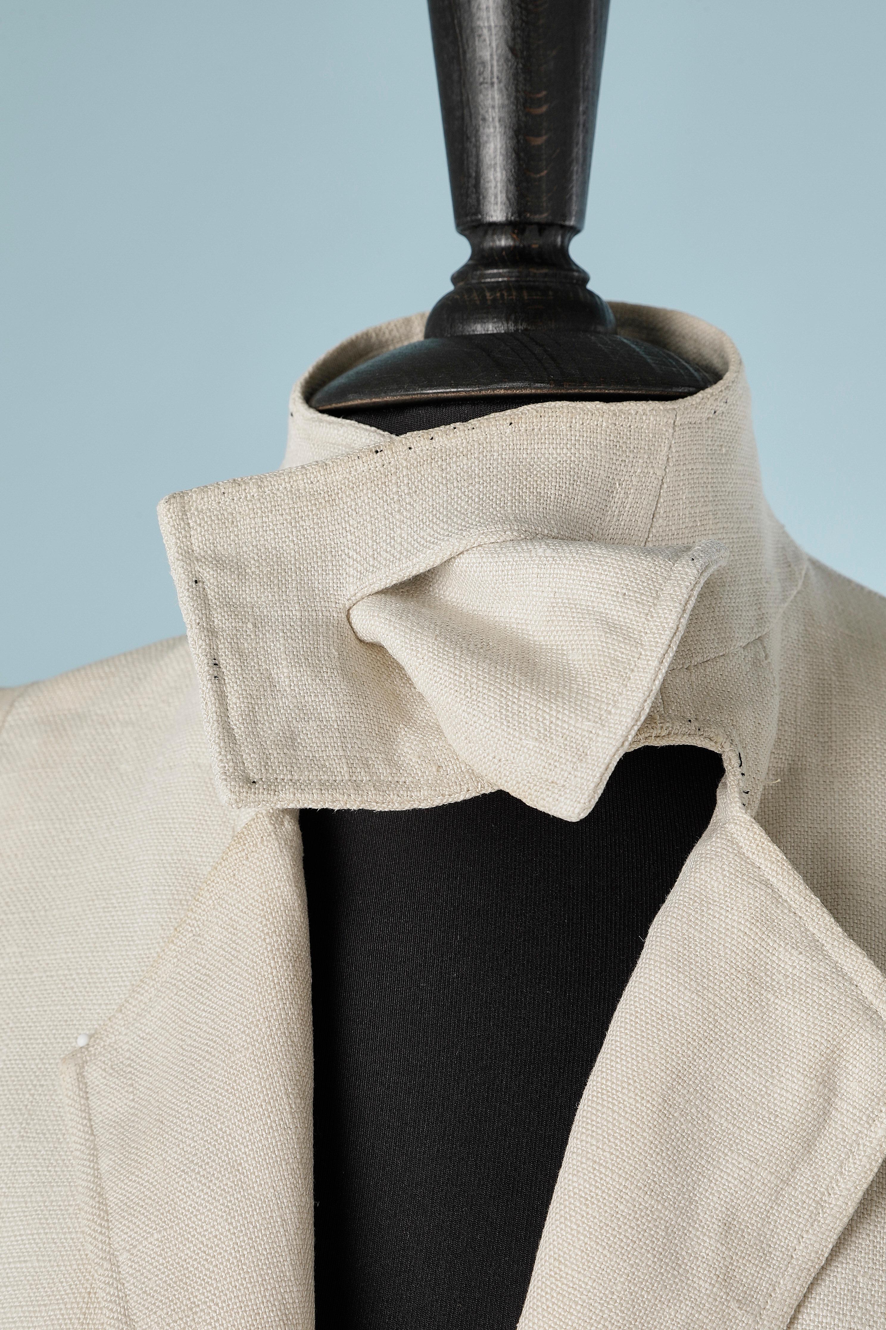 Off-white single breasted linen jacket with scarf collar Jeanne Lanvin Paris  In Good Condition In Saint-Ouen-Sur-Seine, FR