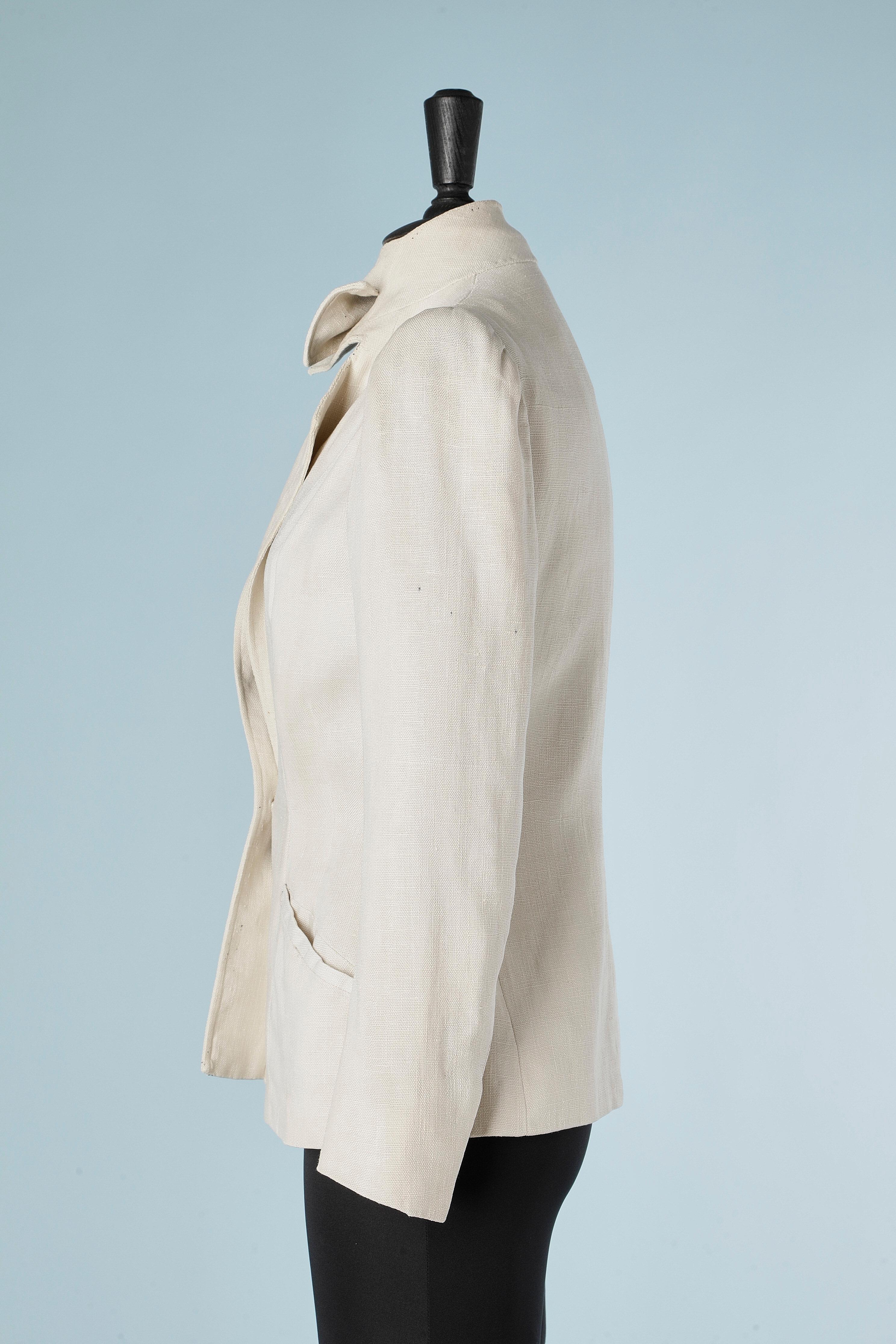 Women's Off-white single breasted linen jacket with scarf collar Jeanne Lanvin Paris 