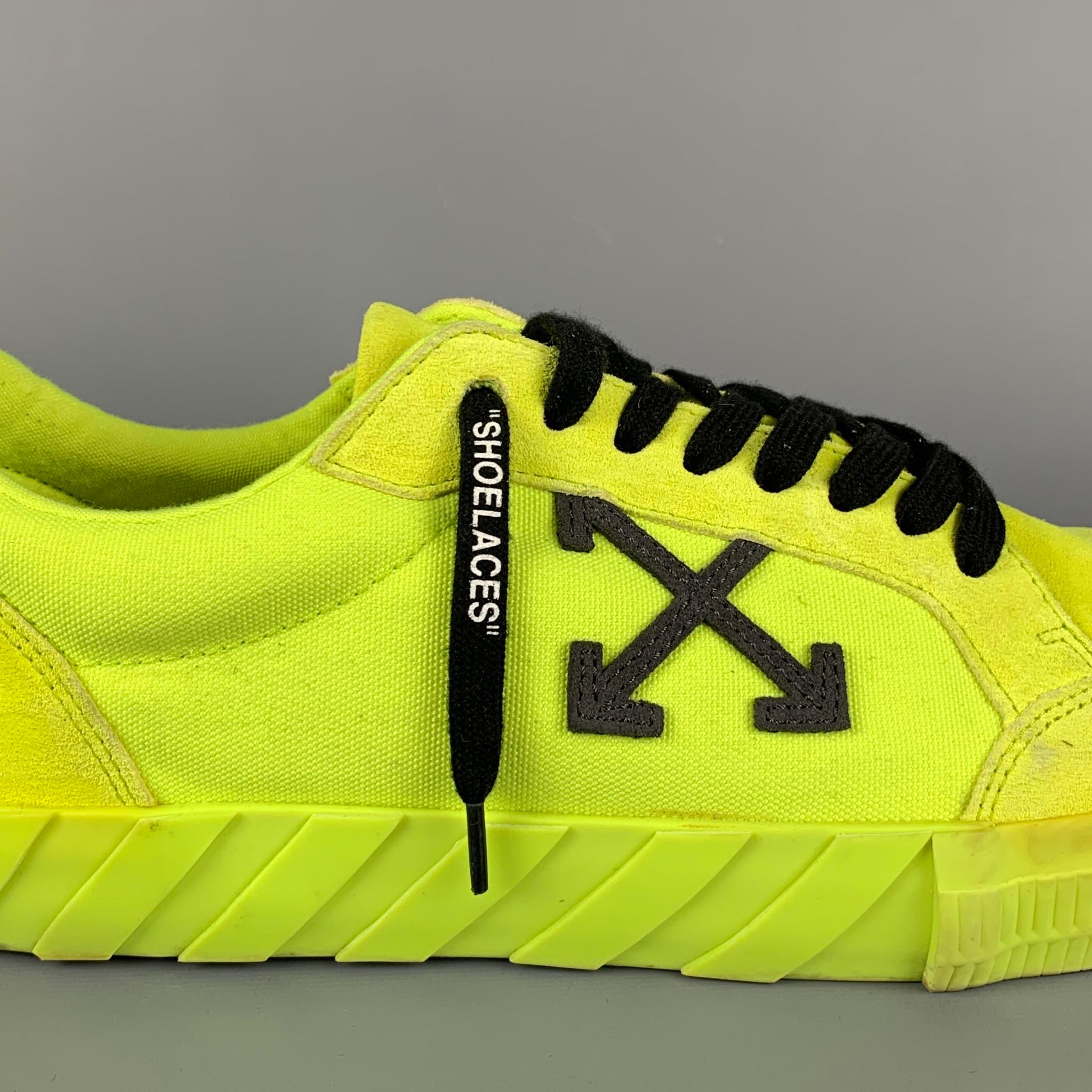 OFF-WHITE Size 11 Neon Yellow Canvas Low Vulcanized Fluo Yellow Sneakers at  1stDibs