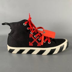OFF-WHITE Size 13 Black Red Logo Canvas High Top Sneakers