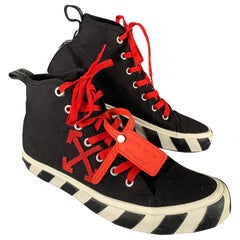 OFF-WHITE Size 13 Black Red Logo Canvas High Top Sneakers