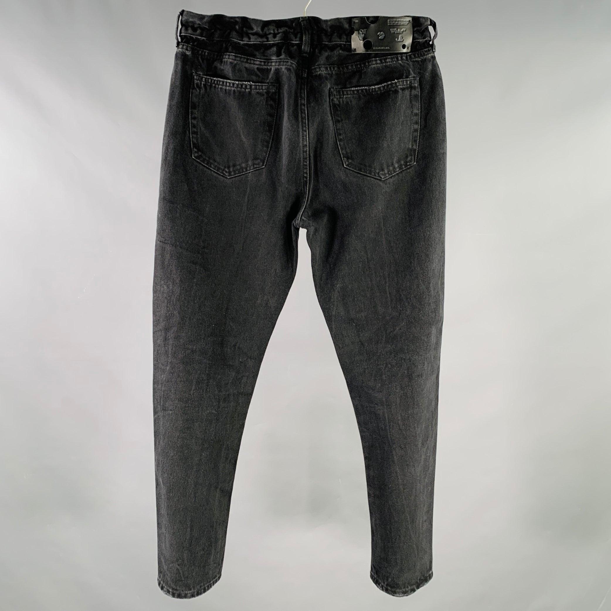 OFF-WHITE Größe 31 Schwarz Gewaschene Baumwolle Elastischer Bund Jeans im Zustand „Gut“ im Angebot in San Francisco, CA