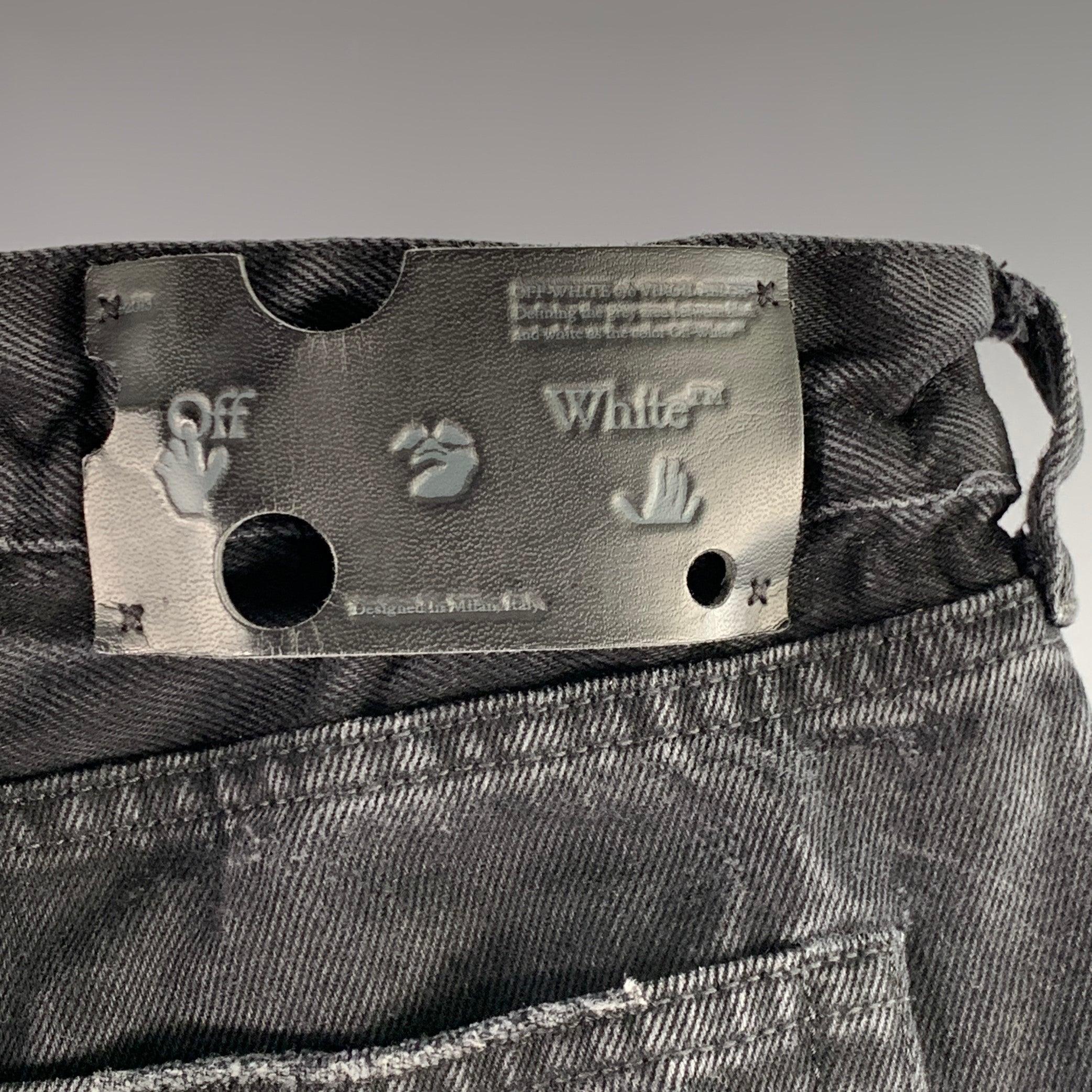 OFF-WHITE Größe 31 Schwarz Gewaschene Baumwolle Elastischer Bund Jeans Herren im Angebot