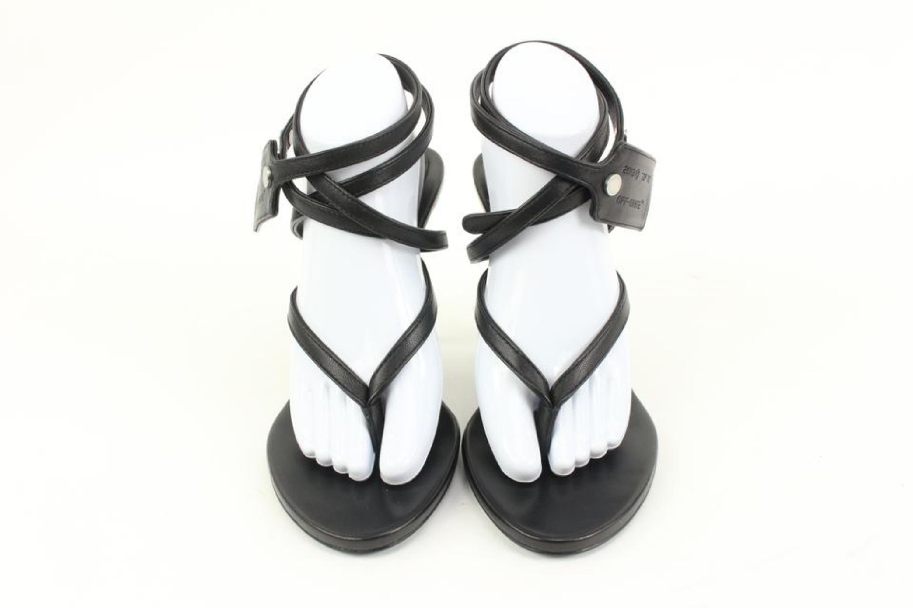 Off-White Size 41 Black Leather Zip Tie Sandal Heels 3of323s In New Condition For Sale In Dix hills, NY