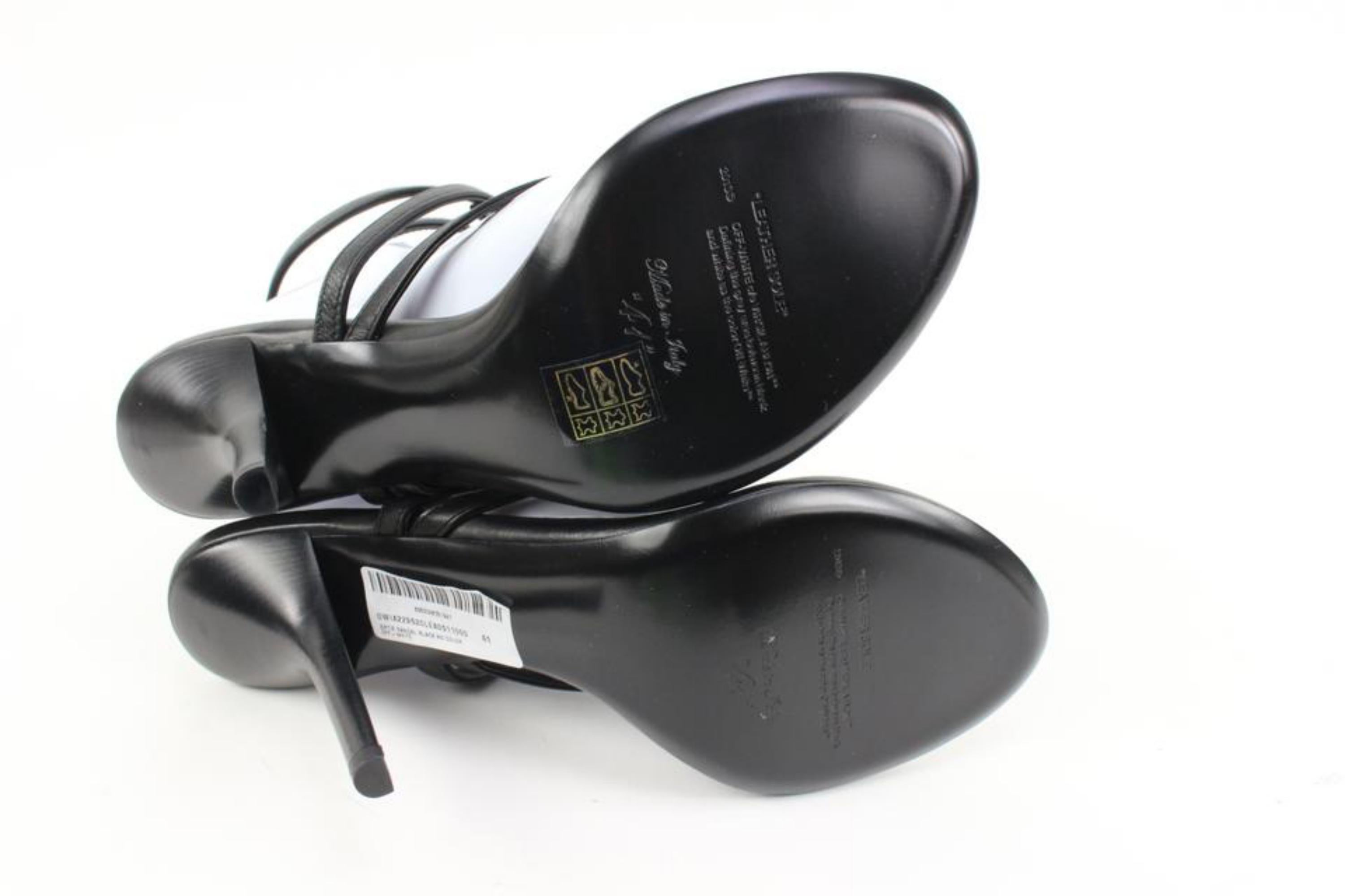 Women's Off-White Size 41 Black Leather Zip Tie Sandal Heels 3of323s For Sale