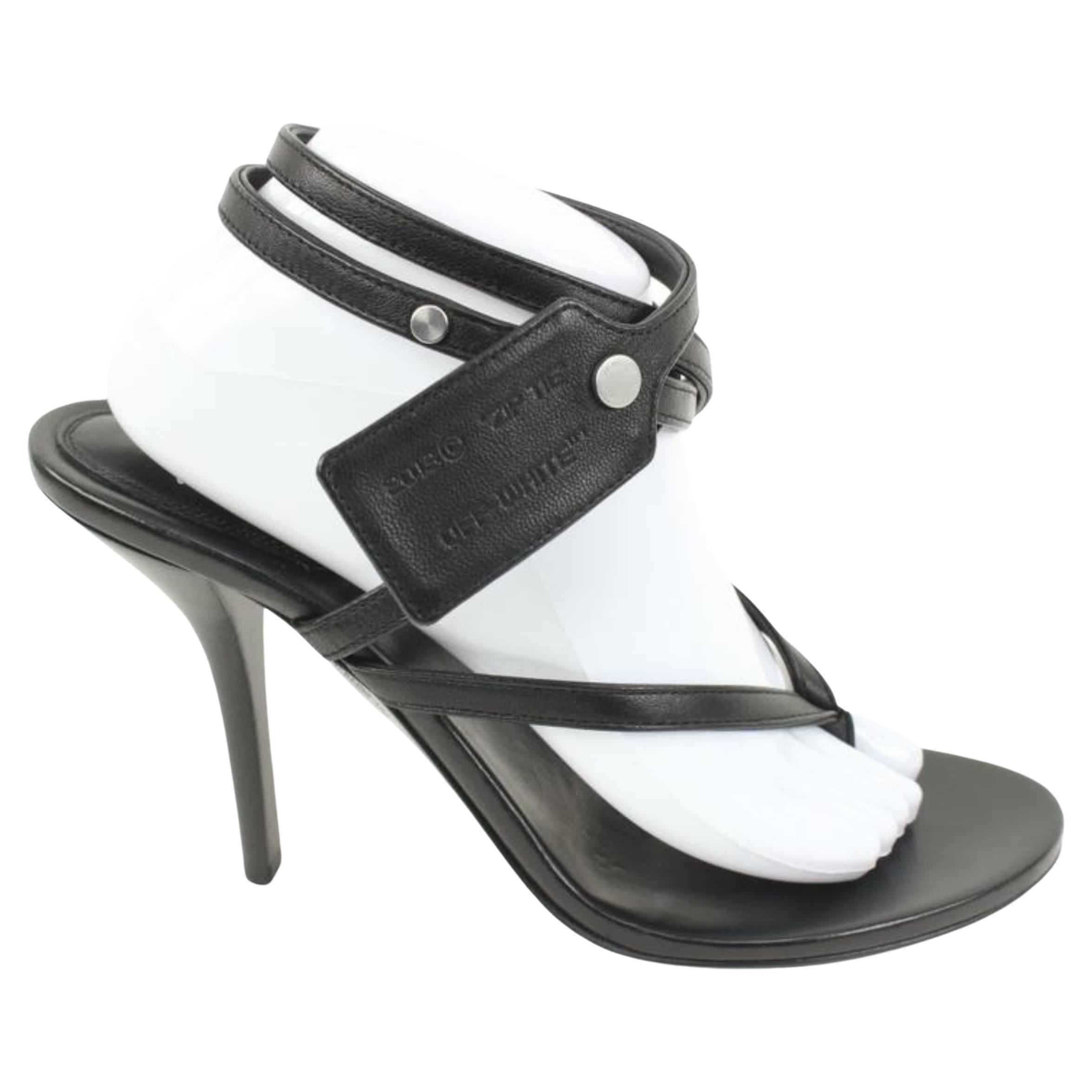 Off-White Size 41 Black Leather Zip Tie Sandal Heels 3of323s For Sale