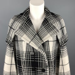 OFF-WHITE Größe 8 Schwarz & Weiß kariert Schurwollmischung Flanell Fransenumhang