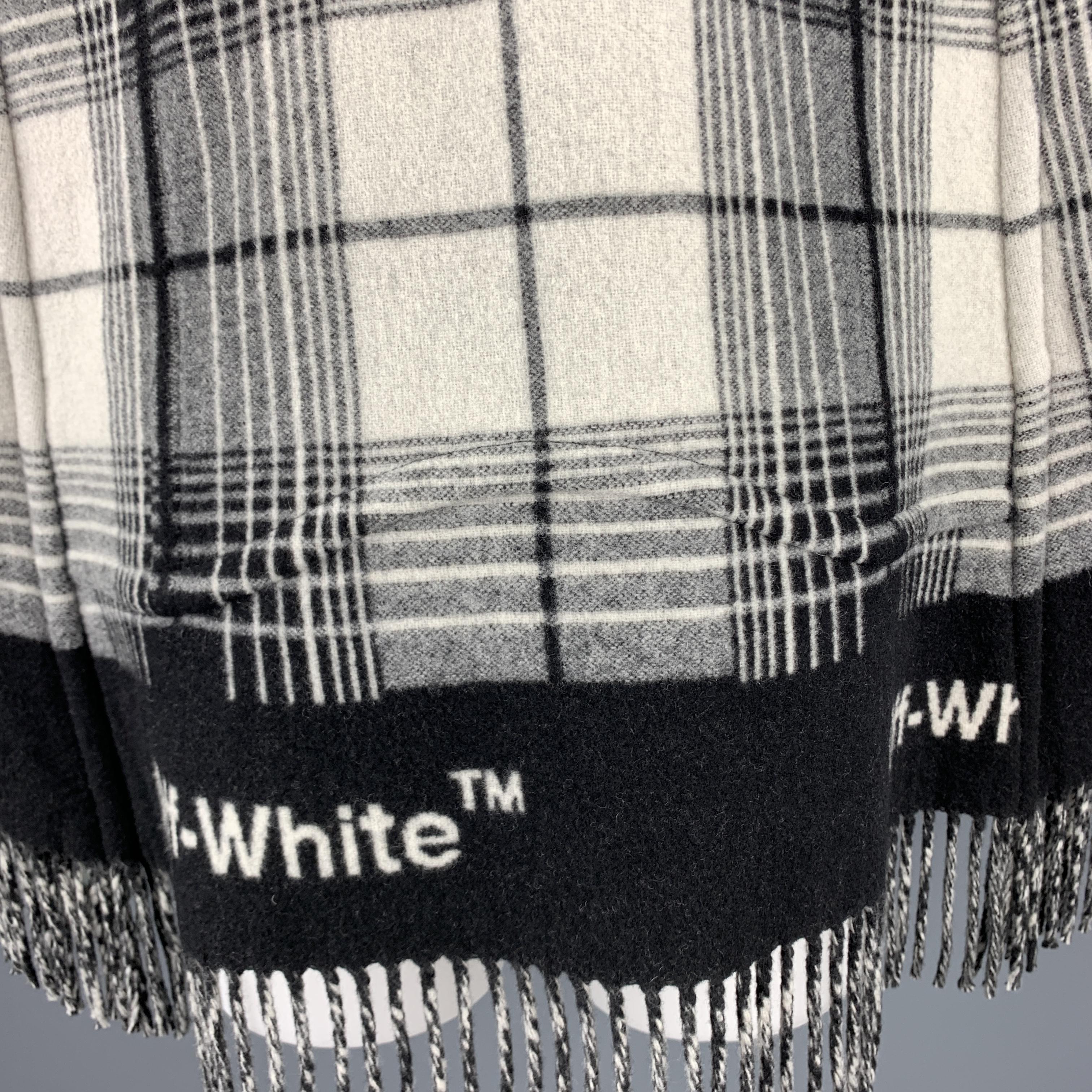 Women's OFF-WHITE Size 8 Black & White Plaid Virgin Wool Blend Flannel Fringe Cape