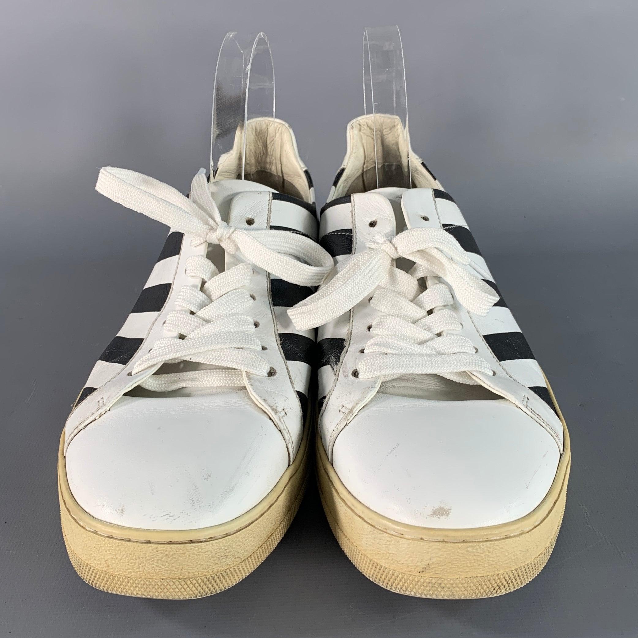 OFF-WHITE Größe 9 Schwarz Weiß Gestreift Leder Turnschuhe im Zustand „Gut“ im Angebot in San Francisco, CA