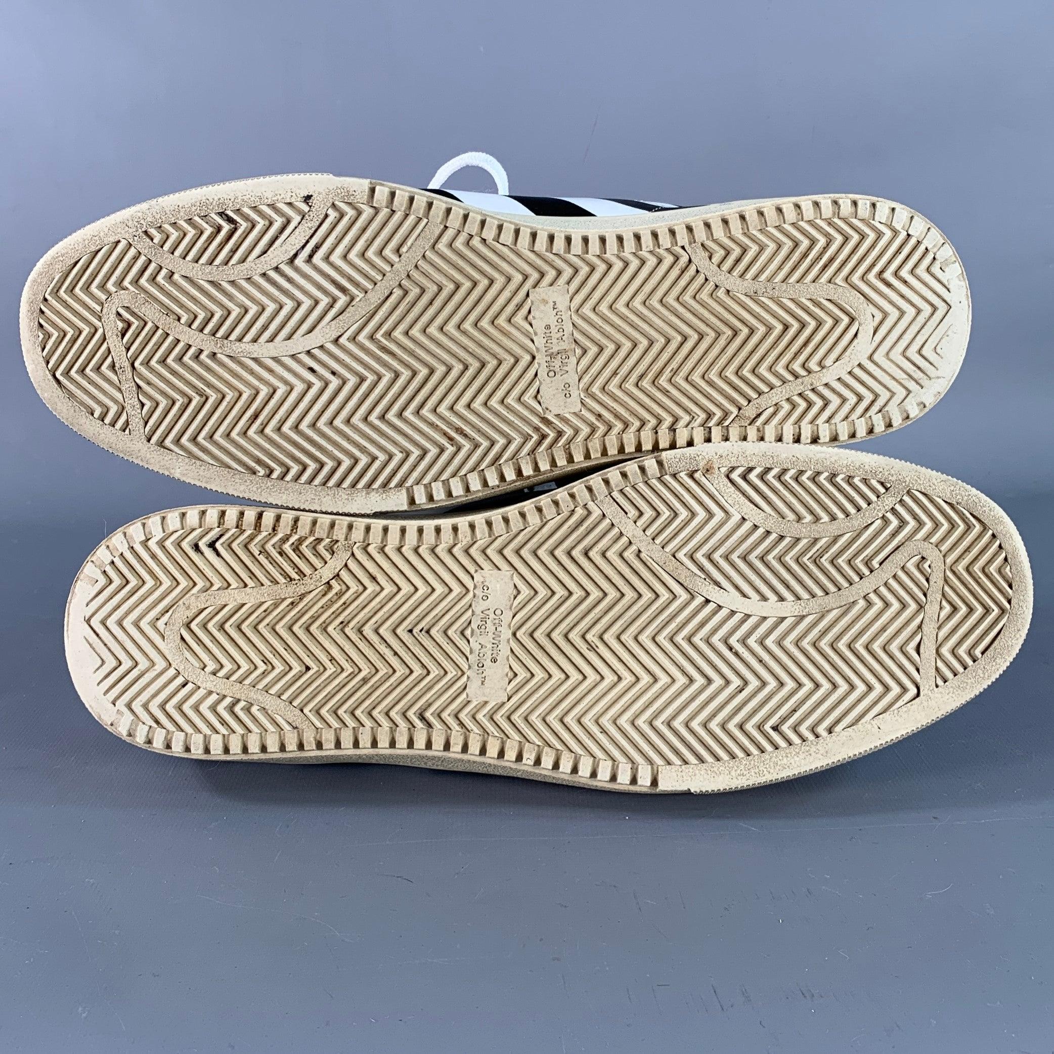 OFF-WHITE Größe 9 Schwarz Weiß Gestreift Leder Turnschuhe im Angebot 1