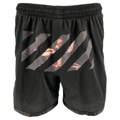 Pantaloncini OFF-WHITE taglia L in poliestere a rete nera con elastico in vita