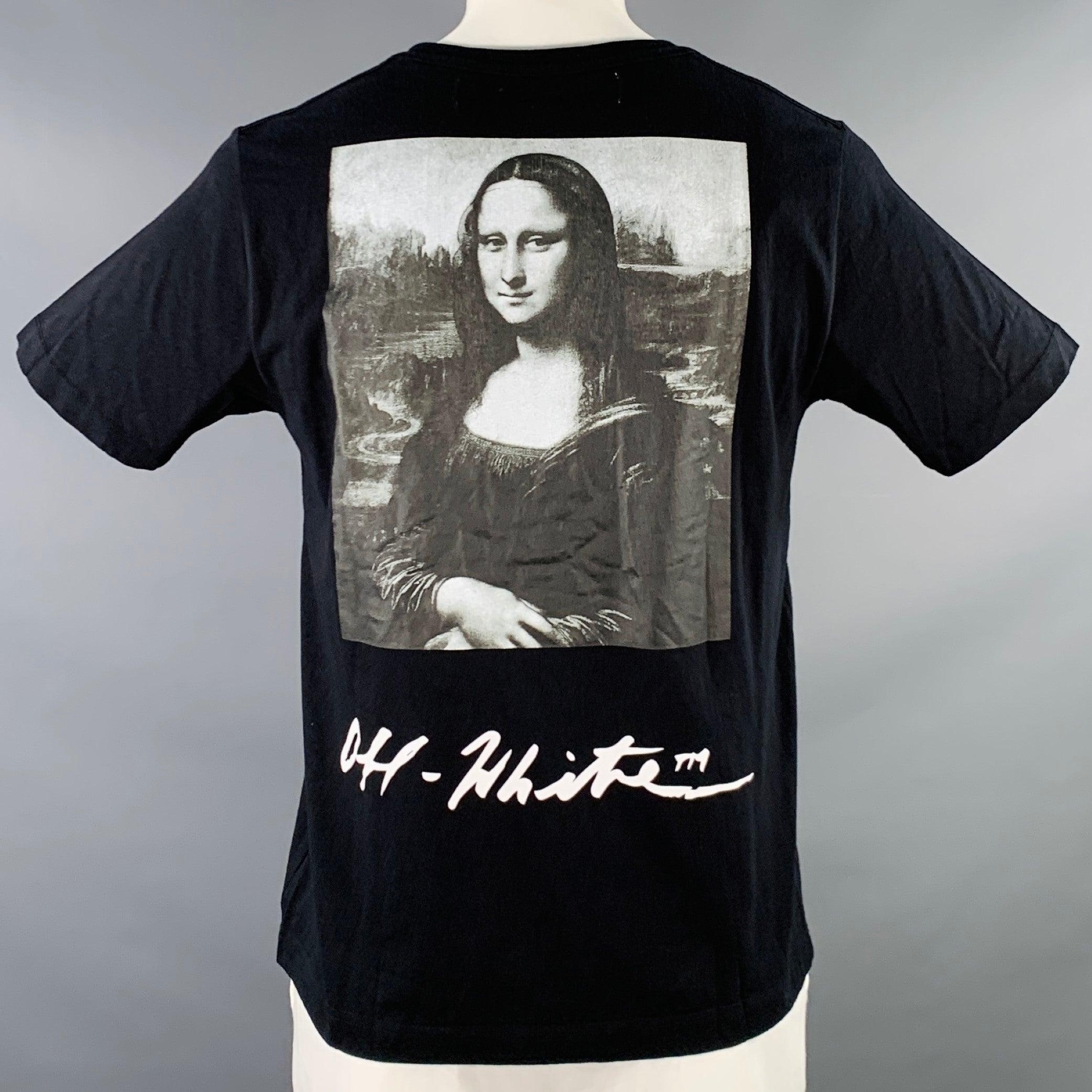 OFF-WHITE Size L Black White Mona Lisa Print Cotton Crew Neck T-shirt For Sale 1