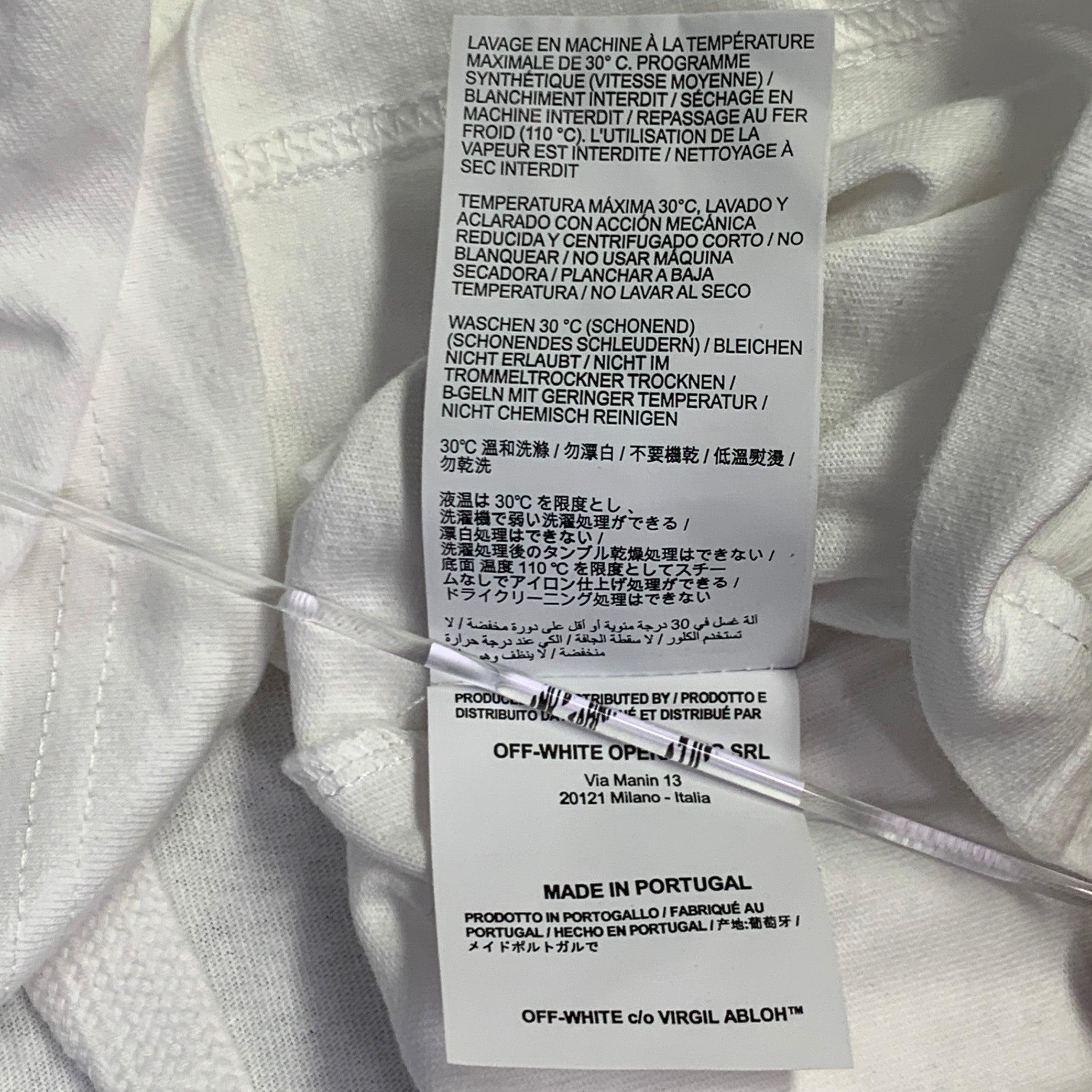 OFF-WHITE Size L White Black Logo Cotton Crew Neck T-shirt For Sale 5