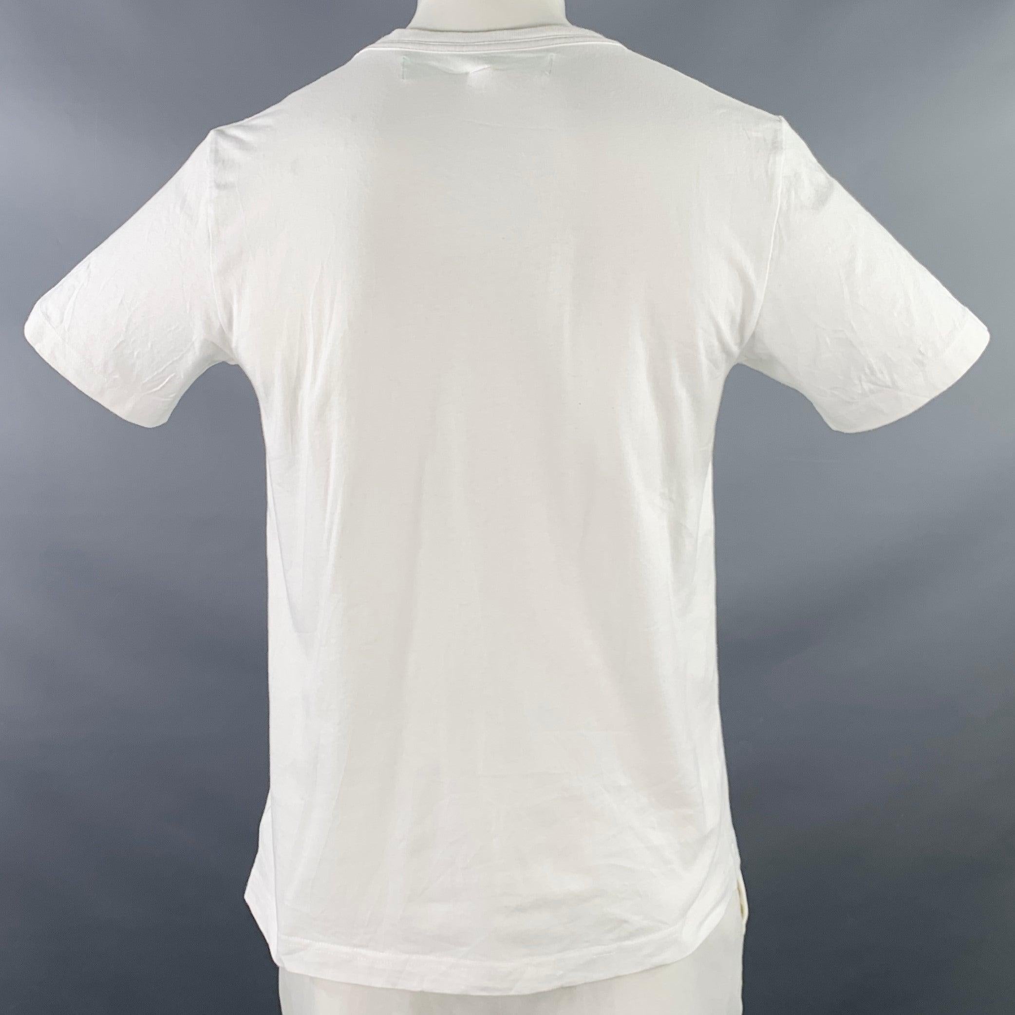 OFF-WHITE Size L White Black Logo Cotton Crew Neck T-shirt In Good Condition For Sale In San Francisco, CA